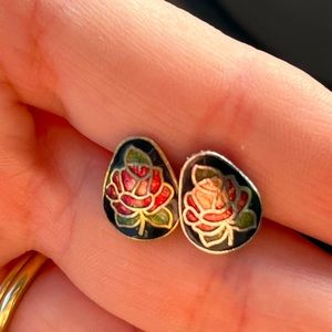 Vintage Rose Cloisonne’ studs